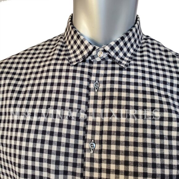 GUCCI SHIRT MENS WHITE BLACK PLAID PRINT COTTON CLASSIC - Picture 4 of 9